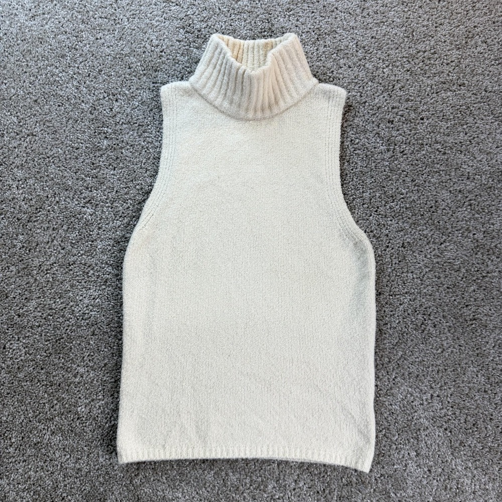 Express Sweater Vest Womens Small White Turtleneck Tight-Knit Stretch Sleeveless